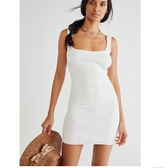NWT Free People FP Beach Knit Short And Sweet Mini Dress in Ivory - Picture 1 of 5
